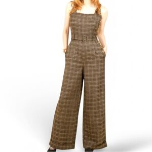 Collectif Brown Plaid Wide-Leg Jumpsuit